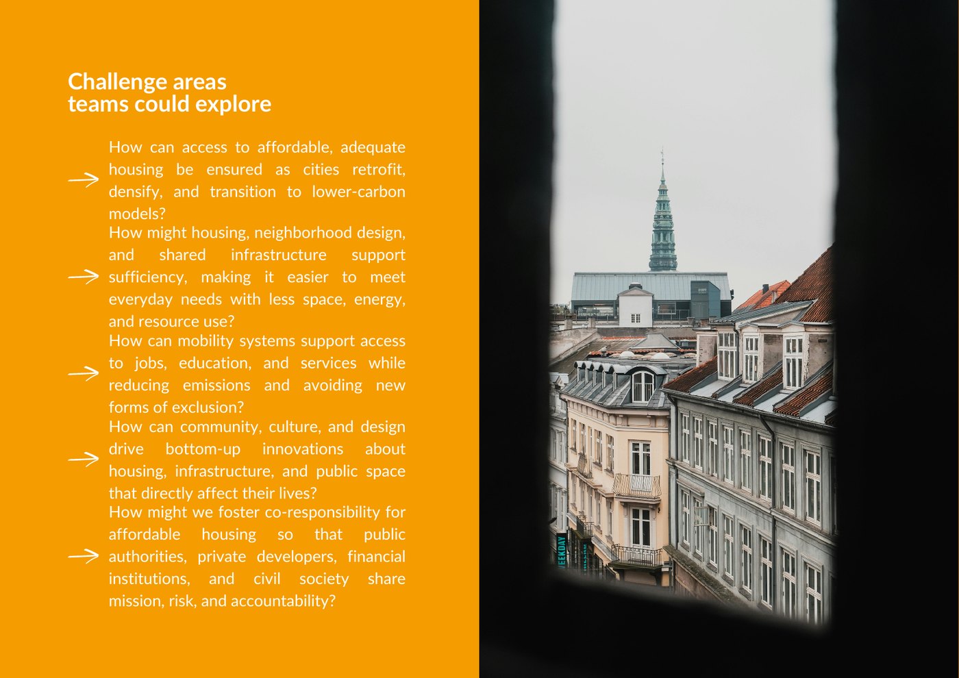 UNLEASH challenge areas slide about housing, mobility, public space, and just green transition